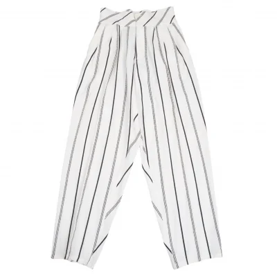 イッセイミヤケ メンISSEY MIYAKE MEN キュプラコットンストライプハイウエストパンツ オフ黒