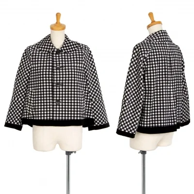 トリココムデギャルソンtricot COMME des GARCONS 裾テープ切替ドルマンギンガムチェックラウンドカラージャケット 白黒