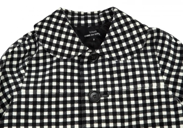 トリココムデギャルソンtricot COMME des GARCONS 裾テープ切替ドルマンギンガムチェックラウンドカラージャケット 白黒S K-101409_003