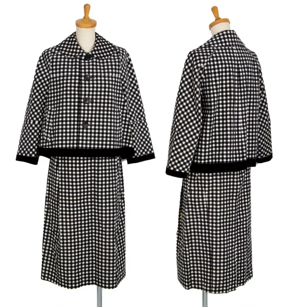 トリココムデギャルソンtricot COMME des GARCONSウエストテープ切替ギンガムチェック台形スカート 白黒M K-101410_013