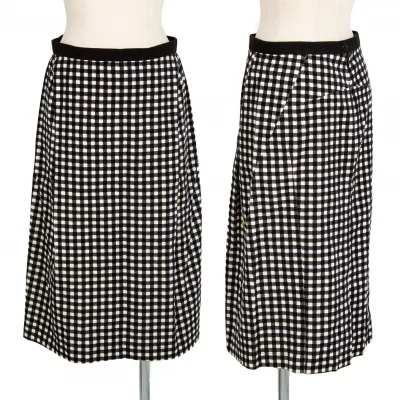トリココムデギャルソンtricot COMME des GARCONSウエストテープ切替ギンガムチェック台形スカート 白黒