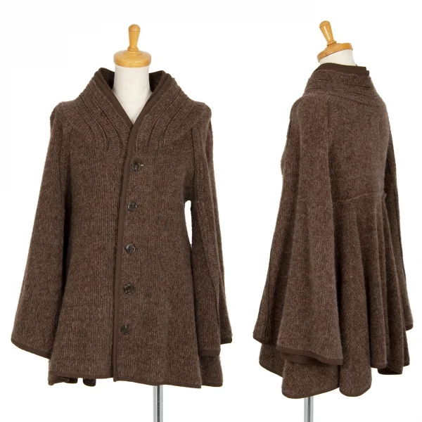 ズッカzucca ダブルスタンドカラーベルスリーブリブニットジャケット 茶M K-101428_001
