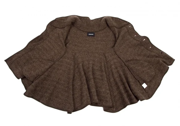 ズッカzucca ダブルスタンドカラーベルスリーブリブニットジャケット 茶M K-101428_011