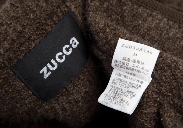 ズッカzucca ダブルスタンドカラーベルスリーブリブニットジャケット 茶M K-101428_015
