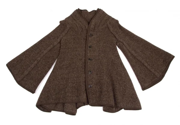 ズッカzucca ダブルスタンドカラーベルスリーブリブニットジャケット 茶M K-101428_002