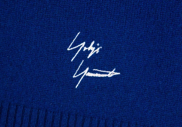 ヨウジヤマモト ファムYohji Yamamoto FEMME カシミヤワンポイントロゴ刺繍ロングリブストール 青2 K-101445_003