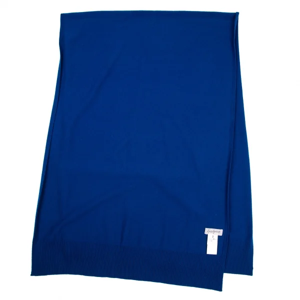 ヨウジヤマモト ファムYohji Yamamoto FEMME カシミヤワンポイントロゴ刺繍ロングリブストール 青2 K-101445_005