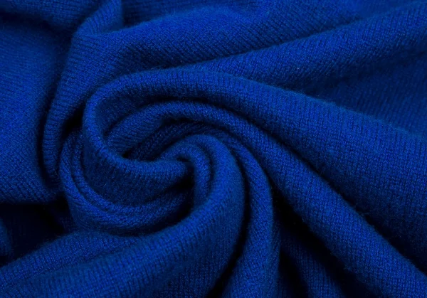 ヨウジヤマモト ファムYohji Yamamoto FEMME カシミヤワンポイントロゴ刺繍ロングリブストール 青2 K-101445_006