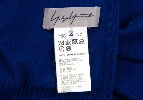 ヨウジヤマモト ファムYohji Yamamoto FEMME カシミヤワンポイントロゴ刺繍ロングリブストール 青2 K-101445_007