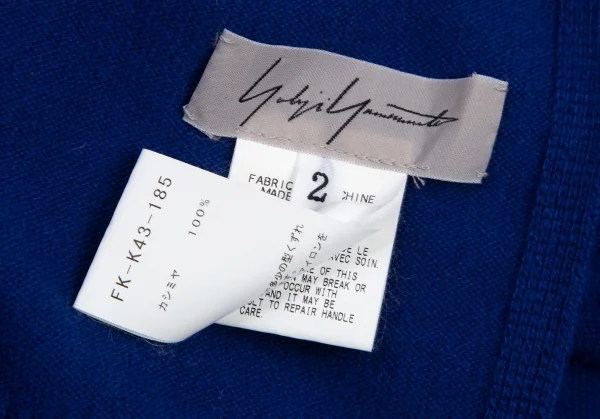 ヨウジヤマモト ファムYohji Yamamoto FEMME カシミヤワンポイントロゴ刺繍ロングリブストール 青2 K-101445_008