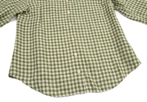 マドモアゼルノンノンMademoiselle NON NON リネンギンガムチェック七分袖シャツ 緑40L K-101504_008