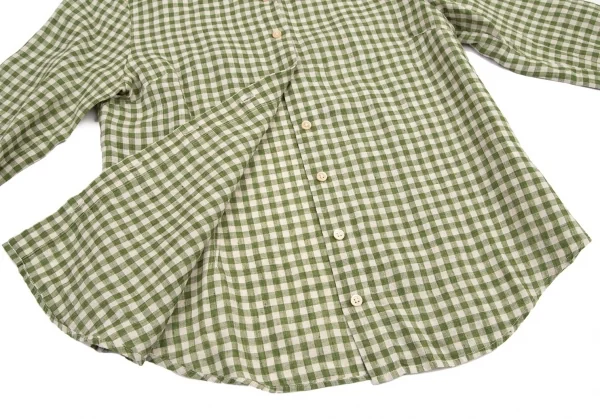 マドモアゼルノンノンMademoiselle NON NON リネンギンガムチェック七分袖シャツ 緑40L K-101504_009