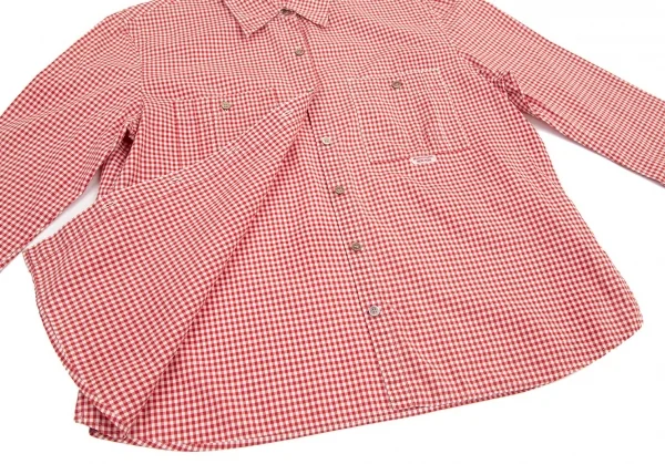 マドモアゼルノンノンMademoiselle NON NON ピンタックポケットギンガムチェック七分袖シャツ 赤白L K-101505_010