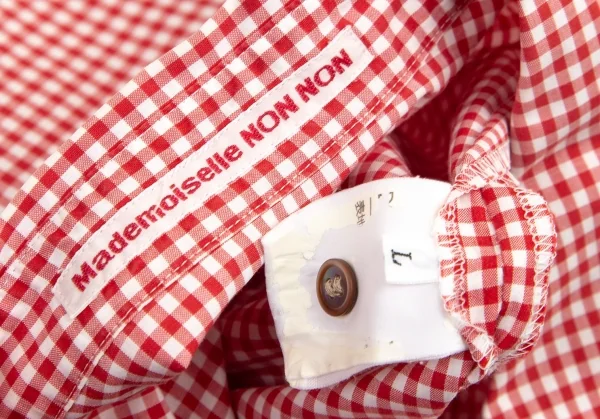 マドモアゼルノンノンMademoiselle NON NON ピンタックポケットギンガムチェック七分袖シャツ 赤白L K-101505_013