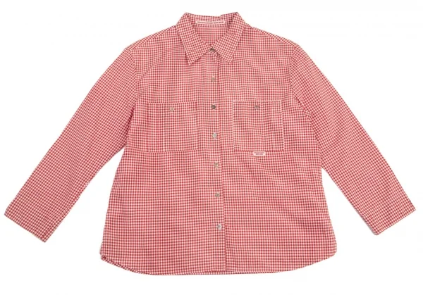 マドモアゼルノンノンMademoiselle NON NON ピンタックポケットギンガムチェック七分袖シャツ 赤白L K-101505_002