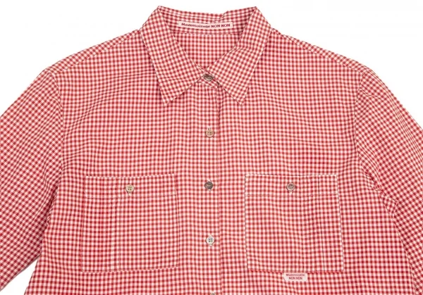 マドモアゼルノンノンMademoiselle NON NON ピンタックポケットギンガムチェック七分袖シャツ 赤白L K-101505_003