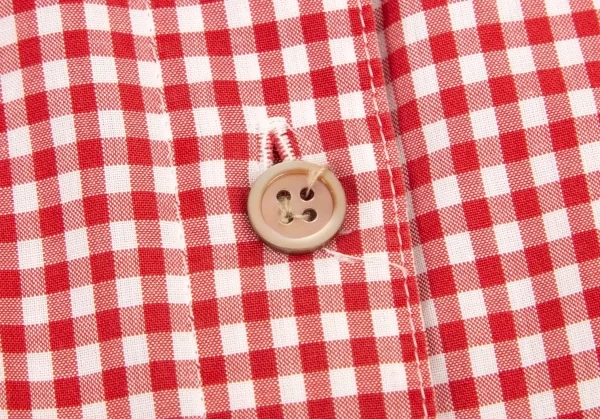 マドモアゼルノンノンMademoiselle NON NON ピンタックポケットギンガムチェック七分袖シャツ 赤白L K-101505_004