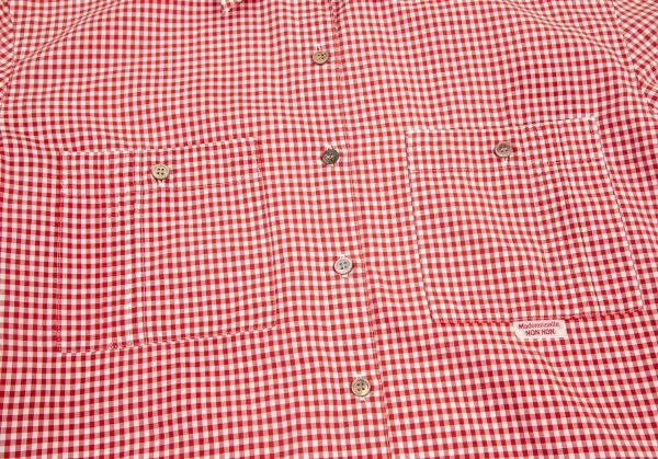 マドモアゼルノンノンMademoiselle NON NON ピンタックポケットギンガムチェック七分袖シャツ 赤白L K-101505_007