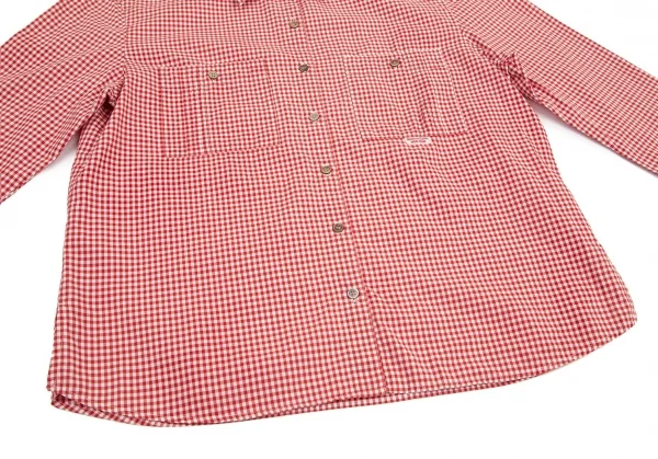 マドモアゼルノンノンMademoiselle NON NON ピンタックポケットギンガムチェック七分袖シャツ 赤白L K-101505_009