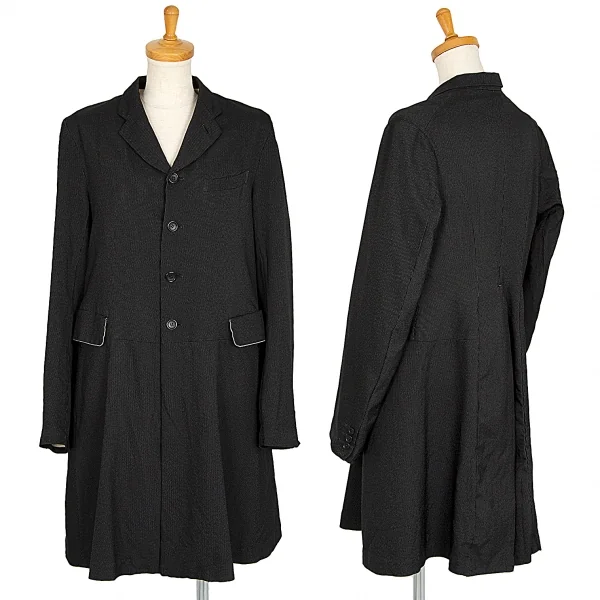 ブラックコムデギャルソンBLACK COMME des GARCONS ポリ染色加工ストライプステッチバックスリットロングジャケット 黒S K-101518_001