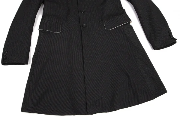 ブラックコムデギャルソンBLACK COMME des GARCONS ポリ染色加工ストライプステッチバックスリットロングジャケット 黒S K-101518_010