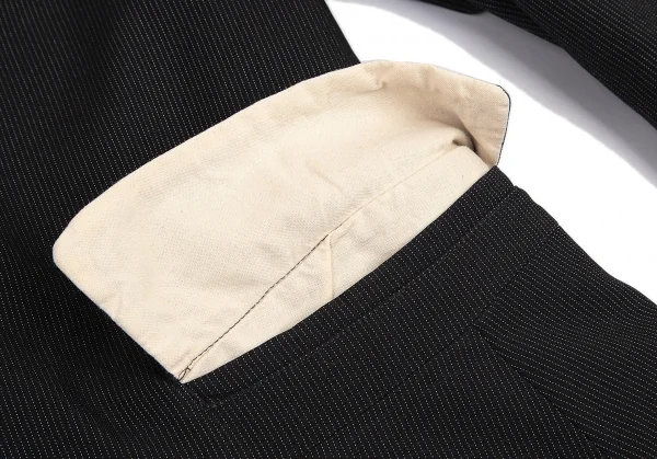 ブラックコムデギャルソンBLACK COMME des GARCONS ポリ染色加工ストライプステッチバックスリットロングジャケット 黒S K-101518_011