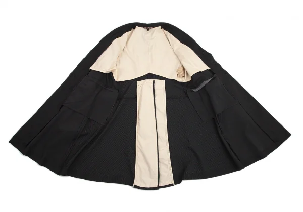 ブラックコムデギャルソンBLACK COMME des GARCONS ポリ染色加工ストライプステッチバックスリットロングジャケット 黒S K-101518_012