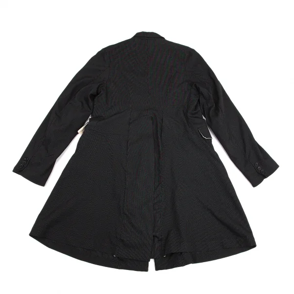 ブラックコムデギャルソンBLACK COMME des GARCONS ポリ染色加工ストライプステッチバックスリットロングジャケット 黒S K-101518_013