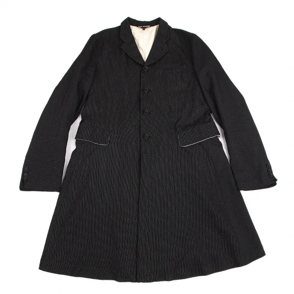 ブラックコムデギャルソンBLACK COMME des GARCONS ポリ染色加工ストライプステッチバックスリットロングジャケット 黒S K-101518_002