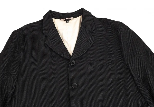 ブラックコムデギャルソンBLACK COMME des GARCONS ポリ染色加工ストライプステッチバックスリットロングジャケット 黒S K-101518_003
