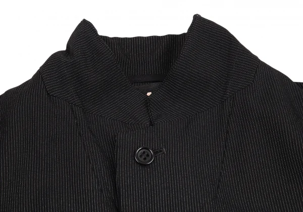 ブラックコムデギャルソンBLACK COMME des GARCONS ポリ染色加工ストライプステッチバックスリットロングジャケット 黒S K-101518_005