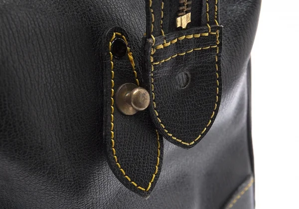 コムデギャルソン オムCOMME des GARCONS HOMME イエローステッチレザーボストンバッグ 黒 K-101543_004