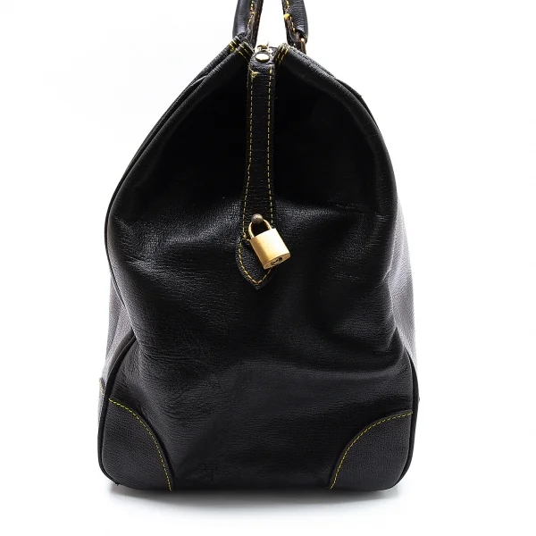 コムデギャルソン オムCOMME des GARCONS HOMME イエローステッチレザーボストンバッグ 黒 K-101543_005