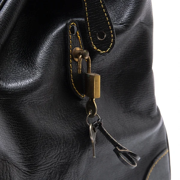 コムデギャルソン オムCOMME des GARCONS HOMME イエローステッチレザーボストンバッグ 黒 K-101543_006