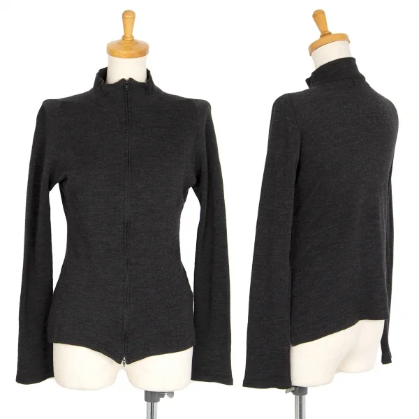 ヨウジヤマモト ファムYohji Yamamoto FEMME ウールスタンドカラーダブルジップニットカーディガン チャコール3 K-101547_001