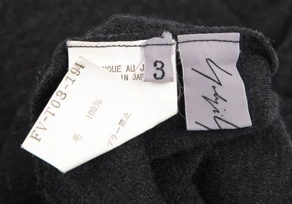 ヨウジヤマモト ファムYohji Yamamoto FEMME ウールスタンドカラーダブルジップニットカーディガン チャコール3 K-101547_014