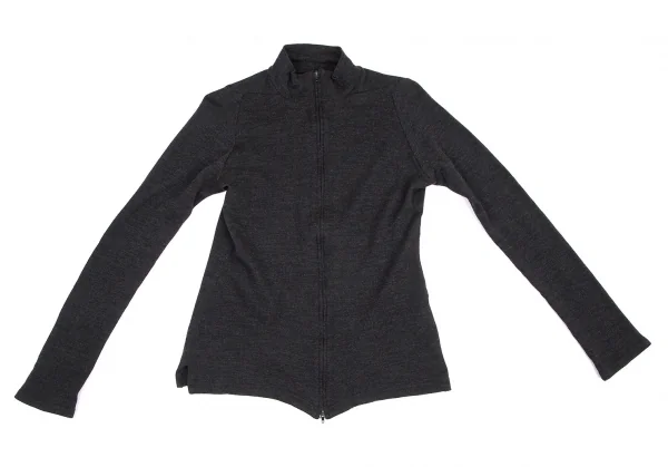 ヨウジヤマモト ファムYohji Yamamoto FEMME ウールスタンドカラーダブルジップニットカーディガン チャコール3 K-101547_002