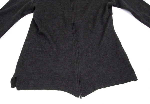 ヨウジヤマモト ファムYohji Yamamoto FEMME ウールスタンドカラーダブルジップニットカーディガン チャコール3 K-101547_007