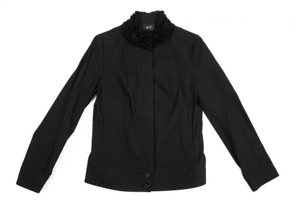 アツロウタヤマA/T 襟フリルストレッチコットンジャケット 黒M位 K-101553_002