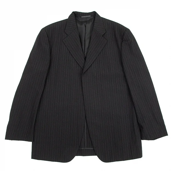 コムデギャルソン オムCOMME des GARCONS HOMME ウールストライプボタンレステーラードジャケット 黒M K-101557_001