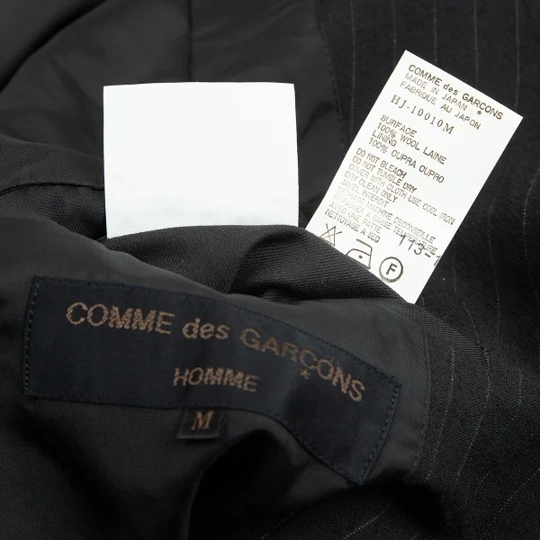 コムデギャルソン オムCOMME des GARCONS HOMME ウールストライプボタンレステーラードジャケット 黒M K-101557_010