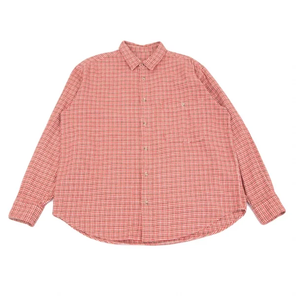 パパスPapas パピートゥースチェック長袖コットンネルシャツ 赤ベージュL K-101578_001