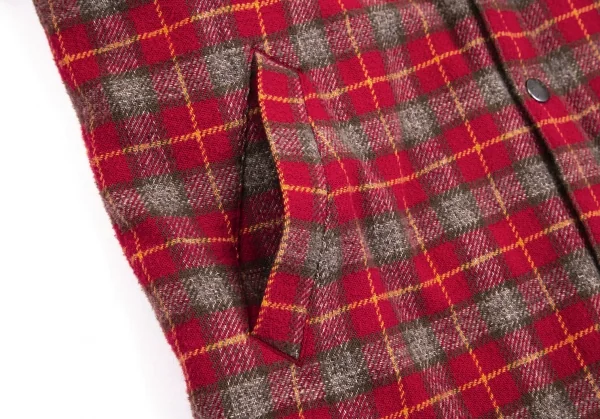 パパスプラスPapas+ 中綿キルティングチェックネルシャツジャケット 赤他M K-101586_010