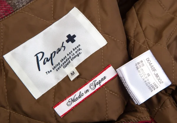 パパスプラスPapas+ 中綿キルティングチェックネルシャツジャケット 赤他M K-101586_018