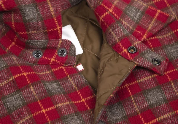 パパスプラスPapas+ 中綿キルティングチェックネルシャツジャケット 赤他M K-101586_004