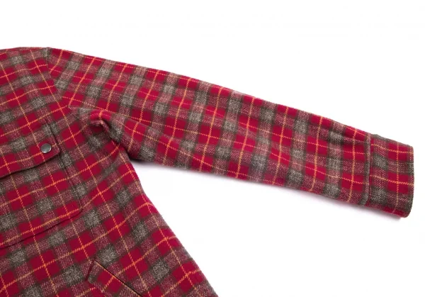 パパスプラスPapas+ 中綿キルティングチェックネルシャツジャケット 赤他M K-101586_005