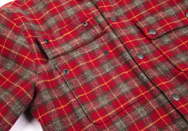 パパスプラスPapas+ 中綿キルティングチェックネルシャツジャケット 赤他M K-101586_009