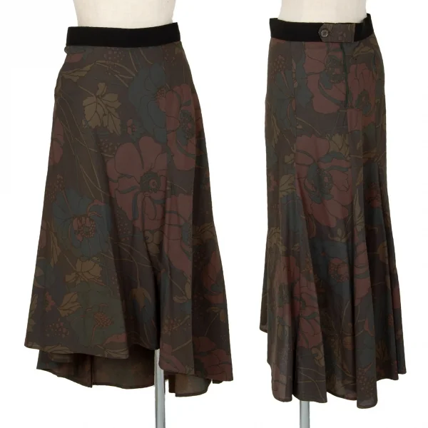 カミングスーンCOMING SOON フラワープリントAラインスカート 茶他42 K-101594_001
