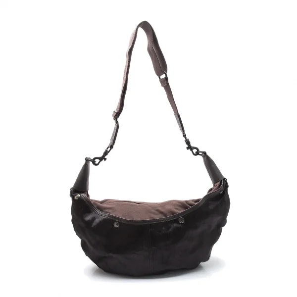 ワイズ×マンダリーナ Y’s×MANDARINA ハラコ切替スウェット地ショルダーバッグ 茶 K-101601_001