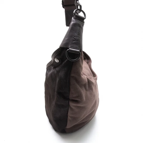 ワイズ×マンダリーナ Y’s×MANDARINA ハラコ切替スウェット地ショルダーバッグ 茶 K-101601_005